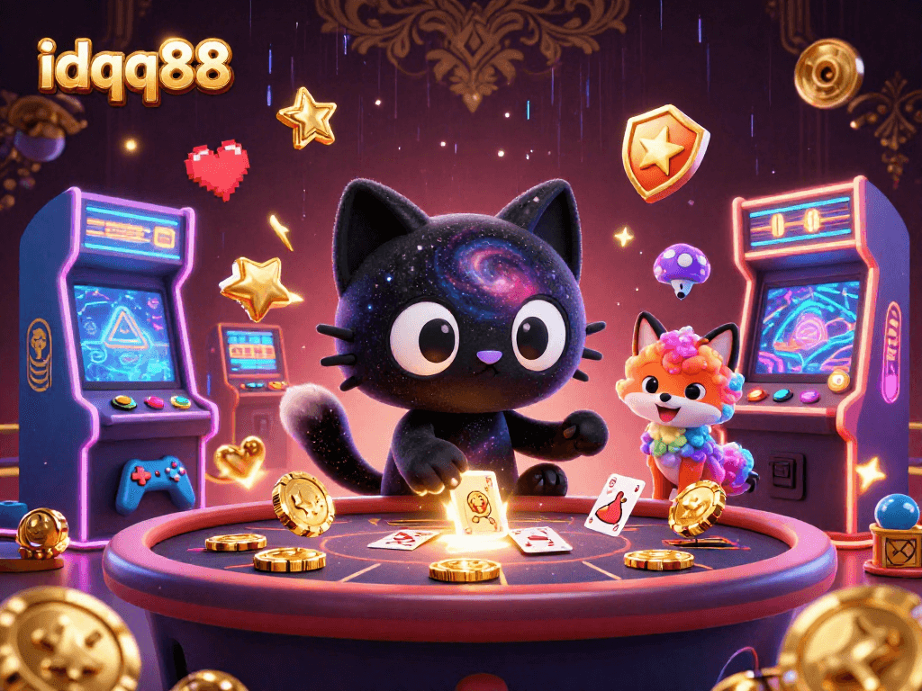 Experience the thrill of idqq88 as a black hole cat captivatingly pulls in golden chips at a cosmic casino.